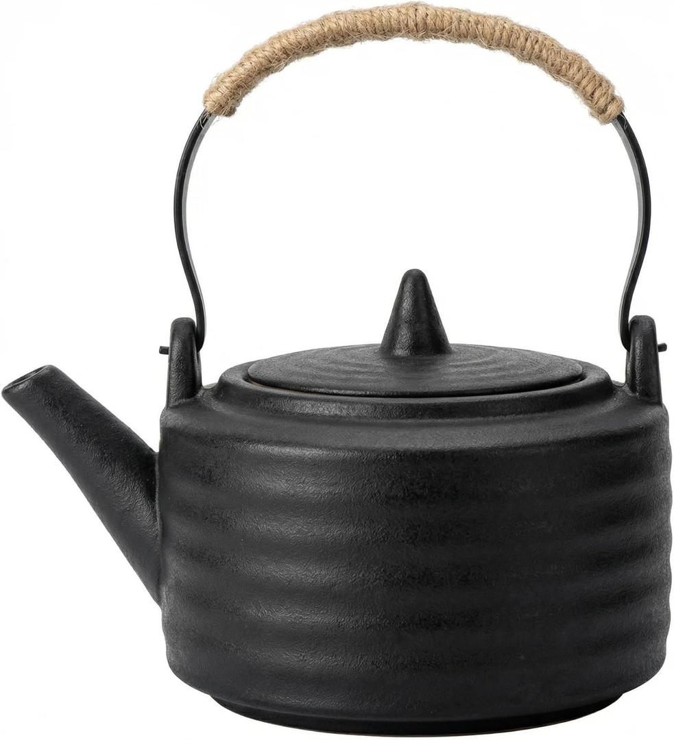 Ceramic Teapot with Stainless Steel Infuser, Heat Resistant, Herbal Tea Perfect Tea Maker, Tea Pots for Loose Tea, 25 Ounce (750 ml), Black