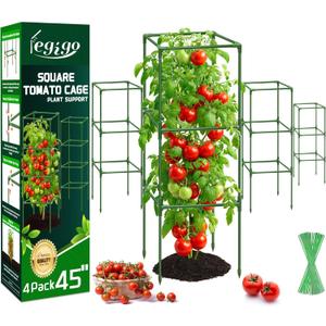 Legigo 4 Pack Square Tomato Cages- 45 Inch Heavy Duty Tomato Trellis for Climbing Plants Outdoor, Tomato Plant Support Stakes Cage Garden Trellis for Garden Raised Garden Bed Cucumbers Vegetables