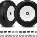 2PCS 13x5.00-6 Flat Free Tire and Wheel with 1/2" & 3/4" & 5/8" Precision Bearings and 3.25"-6.9" Centered Hub, White Front Zero-Turn Smooth Tire Replacement for Riding Lawn Mowers Garden Tractor