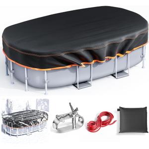 12x24Ft Oval Pool Cover - Solar Rectangular Covers for Above Ground Pools, Oxford Fabric Pool Covers for Above Ground Pools with Winch and Cable, Waterproof and Dustproof Swimming Pool Cover