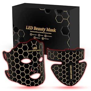 Yahi Red Light Photon Facial & Neck Mask with Remote Control, 7 Custom Modes with Infrared, Portable & Rechargeable with Timer for Home Use, 175 High-Density Light Beads, Black