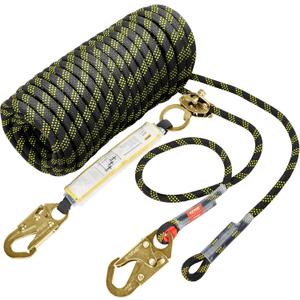 VEVOR Vertical Lifeline Assembly, 0.55'' x 50' Fall Protection Rope with 30 KN Breaking Tension, Polyester Roofing Rope with Steel Snap Hooks, Rope Grab, and Shock Absorber, ANSI Compliant