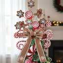 Jenaai Large Christmas Gingerbread Tree Picks and Spray 15.8" Christmas Tree Topper with Bow Felt Gingerbread Snowflakes Candy Canes Ornaments for Xmas Vase Filler Party Craft Wreath Home Decor