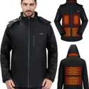 Heated Jacket for Men with 9 Heat Zones, Detachable Hood Mens Heated Jacket, Soft Shell Heating Coat for Winter (XX-Large, Black)