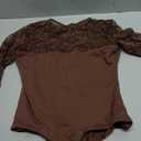 Avidlove Lace Long Sleeve Bodysuit for Women Crew Neck Body Suits Slimming Going Out Concert Tops Fall Outfits (Small, Brown)