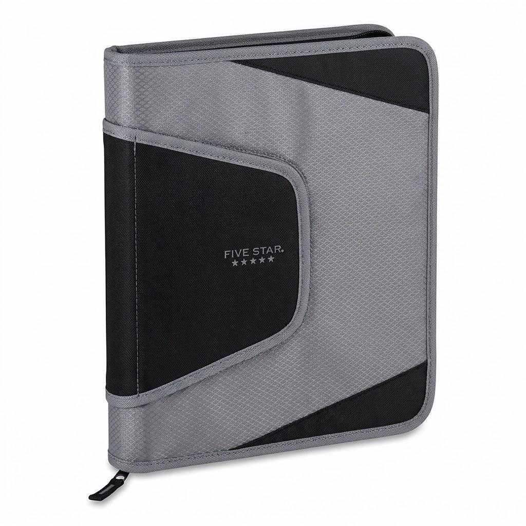 Five Star Zipper Binder – 2-Inch 3-Ring Fabric Binder with Durable Zipper Closure, Silver & Black, 2-INCH 3-RING CAPACITY: Holds up to 380 sheets of standard 3-hole punched notebook paper, perfect for managing multiple subjects in one binder.