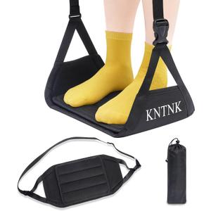 Airplane Foot Hammock, Wide Airplane Foot Rest with Bamboo Board Support, Portable Travel Footrest Essentials, Adjustable Foot Hammock for Long Flight, Foldable & Compact for Easy Storage