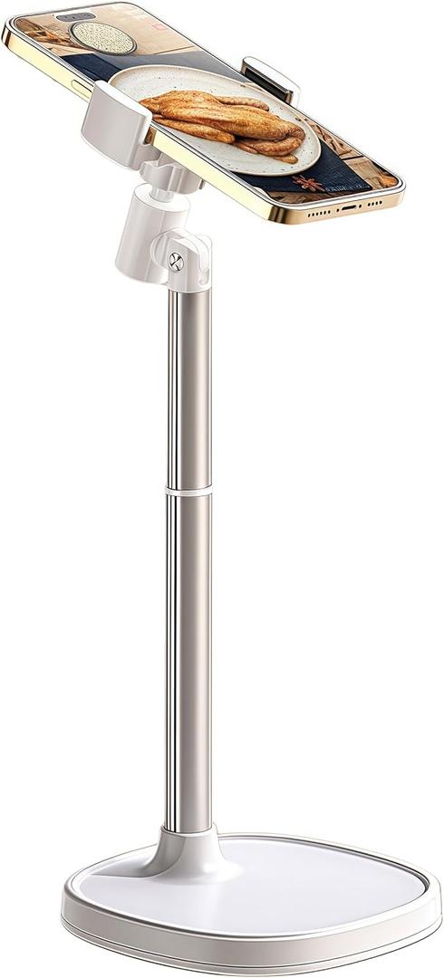 Hosannn Century Adjustable Cell Phone Stand Rotating Lifting Mobile Phone Holder for Desk & Video Recording Compatible with All iPhone for Galaxy (White, X66PRO)