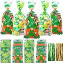 DIYASY St. Patrick's Day Cellophane Candy Bags,160 Pcs Shamrock Treat Goodie Bags Green Clear Plastic Goody Bag with 200 Twist Ties for Irish Day Party Favor