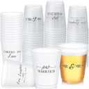 120 Pcs Wedding Plastic Cup 12 oz Wedding Reception Reusable Cups Clear Mr and Mrs Love Laughter Happily Ever After Cups for Bridal Shower Bachelorette Party Supplies Bridesmaid Gift (EXP 02/01/29)