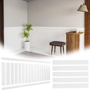 CroBlissful 25.8 sq. ft. Pre-Cut DIY Wainscoting Panels Kit for Bathroom 3D Wall Accents 16 Pack 6''x 39.3'' WPC Beadboard with 3 Pack 31.5'' Baseboard and Waistline Board Oak Textured Wall Decor