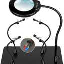 Soldering Helping Hands 10X Magnifying Glass with light and Stand PCB Holder, Drdefi Soldering Station Third Hand Tools Magnifier with Thickening Alligator Clip Large Magnetic Base for Repairing