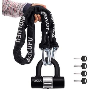 Motorcycle Chain Locks, Heavy Duty Security Chains, 100cm Long, Cut Proof 12mm Square Chain with 4Keys U Lock for Motorbike, Bike, Generator, Gates, Bicycle, Scooter