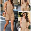 AlvaQ Womens Short Jumpsuits Solid Color Summer Casual Waffle Button Front Sleeveless Rompers with Pockets (X-Large)