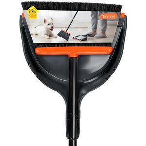TreeLen Angle Broom and Dustpan Set, Dust Pan Snaps On Broom Handles Orange