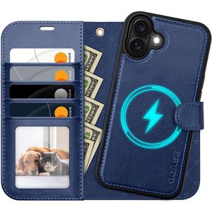 OCASE for iPhone 16 Plus Case Detachable Wallet Case with Card Holder, 2 in 1 Pu Leather Flip Folio with RFID Blocking Stand Wrist Strap Shockproof Phone Cover 6.7 Inch 2024, Blue