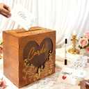 Wooden Heart Wedding Card Box with Acrylic Window - Rustic Card Boxes for Wedding Reception & Bridal Shower, Wooden Money Holder for Honeymoon Fund, Includes 20 Cards & Pen