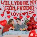 Will You Be My Girlfriend - 59 Pcs Red Proposal Letter Balloons I Love You Banner Foil Heart Balloons Rose Petals Swirls For Romantic Wedding Engagement Valentines Day Bridal Shower Decoration