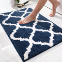 OLANLY Bathroom Rugs 24x16, Soft and Absorbent Microfiber Bath Rugs, Non-Slip Shaggy Shower Carpet, Machine Wash Dry, Bath Mats for Bathroom Floor, Tub and Shower, Navy