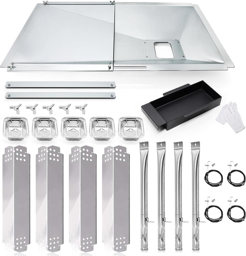 Hiorucet Grill Drip Pan Replacement Parts for Nexgrill 4 Burner 720-0830X, Adjustable Grease Tray with Catch Pan, Heat Plates Flame Tamer, Burner and Igniters for Nexgrill 720-0830X Replacement Parts.