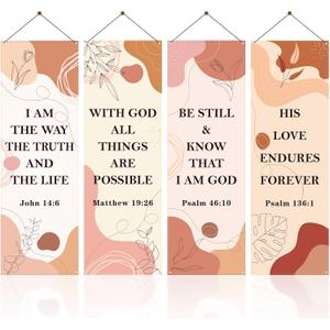 4PCS Church Banners for Sanctuary Wall - 2x6ft Oxford Cloth Inspirational Christian Banner with Bohemian Lines Flower Design, Worship Decorations