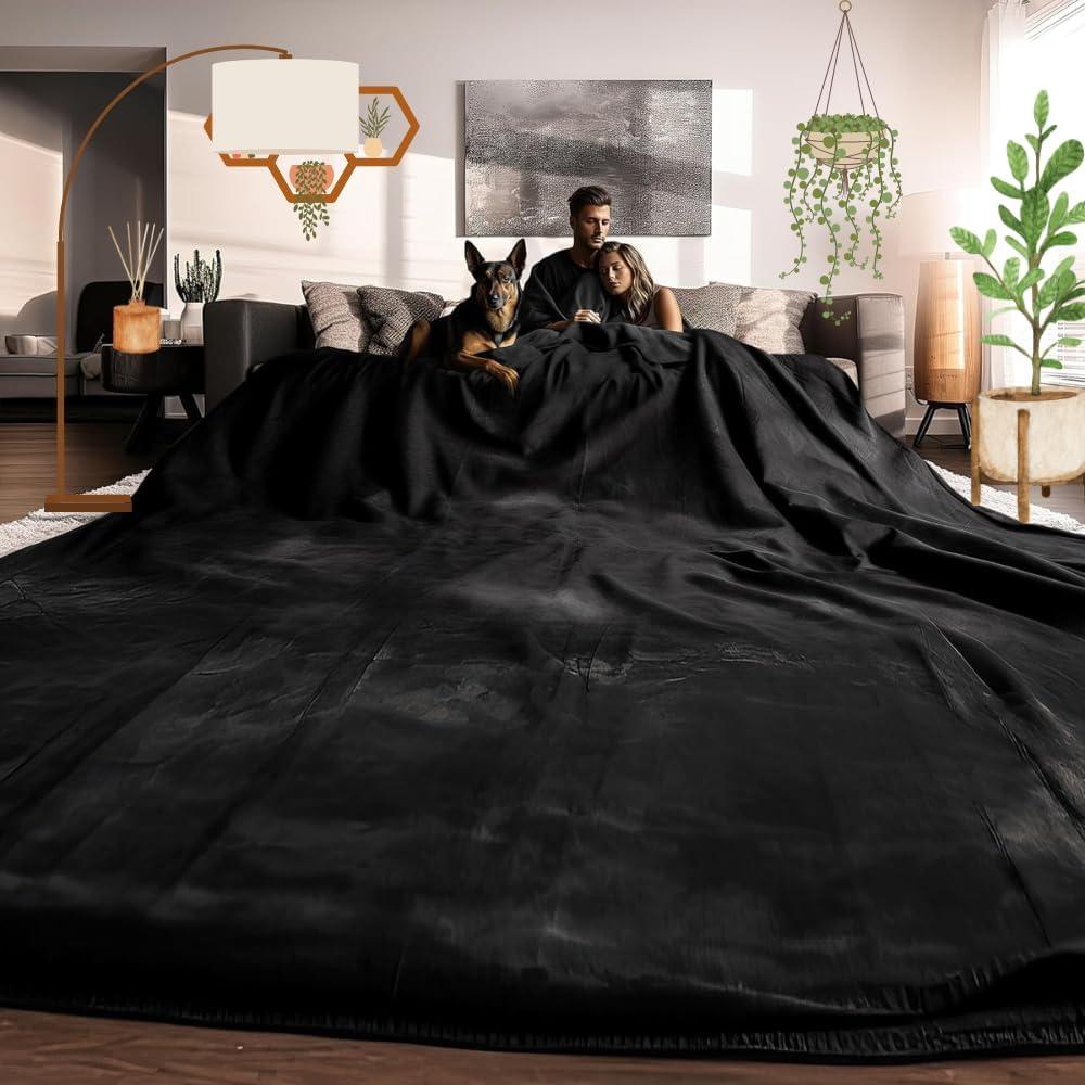 Big Oversized Blanket 120x120 Inches, Extra Soft, Lightweight, Worlds Biggest Blanket (Black)