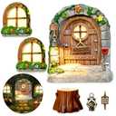 7 Pcs Fairy Doors for Trees Resin Fairy Garden Accessories Outdoor Kit Fairy House Kit for DIY Micro Landscape Ornament