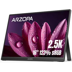 ARZOPA 16" 2.5K Portable Monitor, 2560x1600 QHD IPS Display 123% sRGB