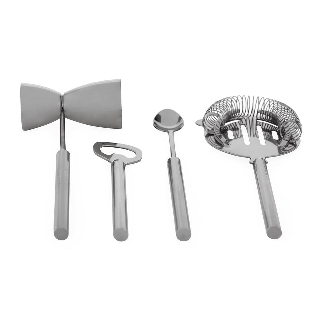 5 Piece Bar Tool Set, Silver with Stand