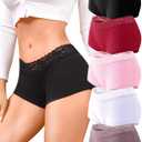 FINETOO Cotton Underwear for Women Boy Shorts Lace Boxer Briefs Soft Full Coverage Womens Panties 5 Pack S