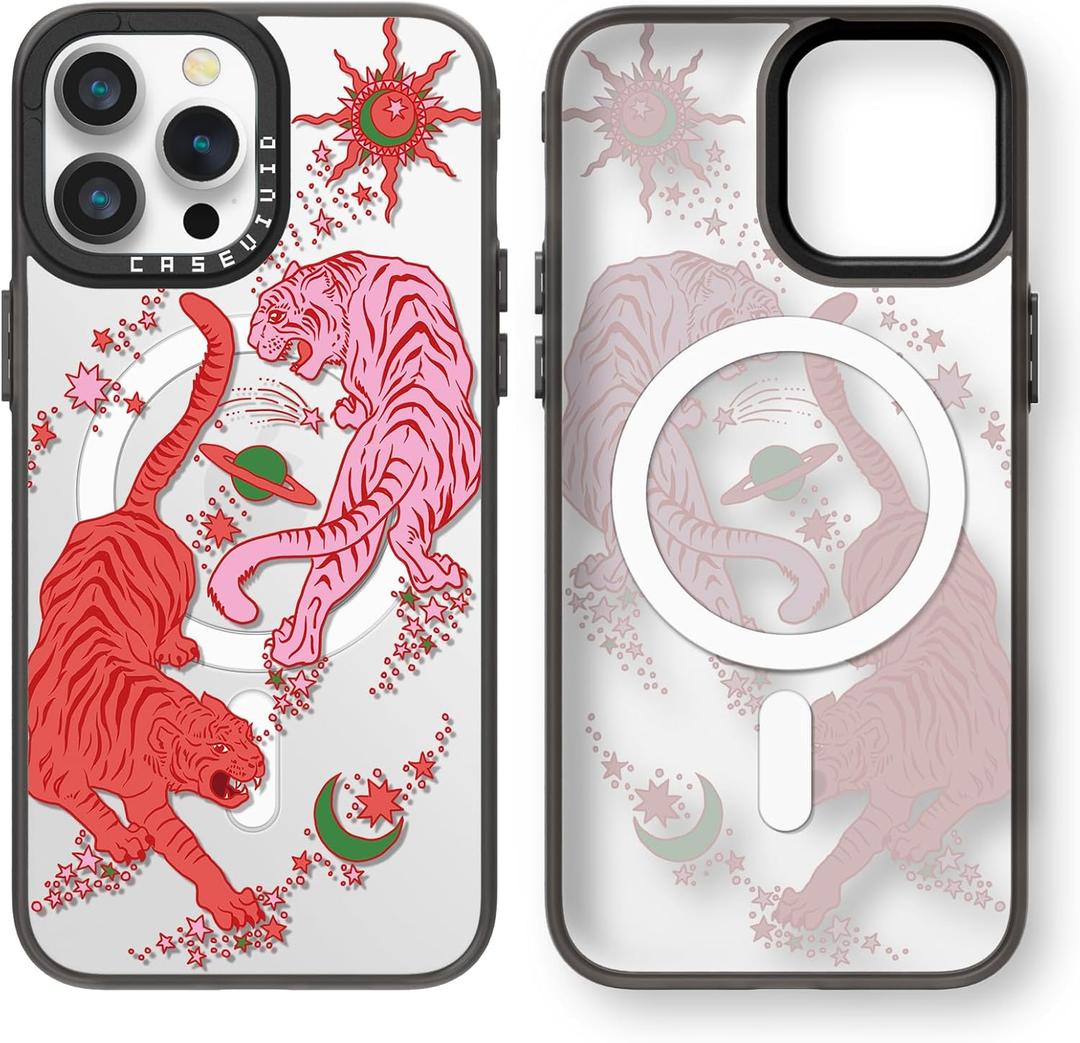 Magnetic for iPhone 13 Pro Magsafe Case Cute Aesthetic - Durable Fashion Funny Phone Case - Girly Tiger Pattern Print Cover Design for Woman Girl 6.1 inches Black
