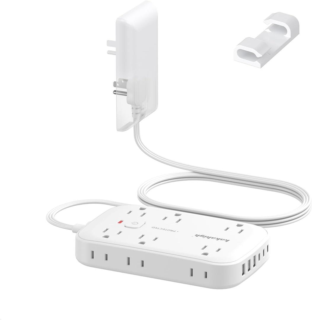 Extension Cord with Outlet Cover & Multi USB- 5 FT, Ultra Thin Plug Concealer with Cord & 12AC Outlet 6 USB (24W/4.8A), Charging Station for Multiple Devices, for Behind Wall Furniture Couch Sofa TV (White)