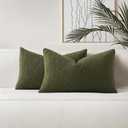 HAUSSY Pack of 2 Boucle Lumbar Throw Pillow Covers 12x20 Inch, Moss Green | Decorative Accent Solid Neutral Pillowcases, Machine Washable, Couch Bed Sofa Living Room Home Decor, No Insert
