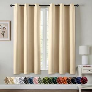 Cream Beige Blackout Curtains for Bedroom Living Room 35×35 Inches 2 panels, Thermal Insulated Room Darkening Drapes Solid Grommet Top Noise Reducing Light Blocking Window Curtains 35x35 Inch