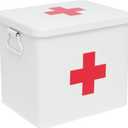 Metal Medicine Storage Tin,First Aid Kit Tin, First Aid Medicine Supplies Bin, First Aid Box with Removable Tray for Home Emergency Tool Set (White)