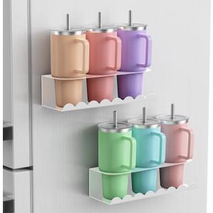 Magnetic Stanley Cup Holder for Fridge, Water Bottle Holder for Stanley 30&40 oz and Tumbler Organizer for Kitchen, Metal Stanley Cup Accessories, 2 Pack, White