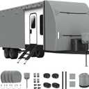 RV Cover, Upgraded Heavy Duty Waterproof RV Travel Trailer Cover Thick 7 Layers Top Fits 24'-27', Anti-UV & Windproof Camper Cover with Tongue Jack Cover, Tire Covers and Gutter Covers
