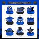 2 x 9Pcs Graduation Decorations Class of 2026 Blue and Black - Congrats Grad Honeycomb Centerpieces, Large Graduation Table Toppers for High School College Graduation Party Supplies 2026