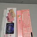 Wireless Keyboard and Mouse Combo, Cute Hot Pink Full-Size Retro Typewriter Keyboard with Round Keycaps, Magnetic Wrist Rest, Tilt Legs, 2.4GHz Cordless for Mac, Windows PC, Laptop, SABLUTE CK23