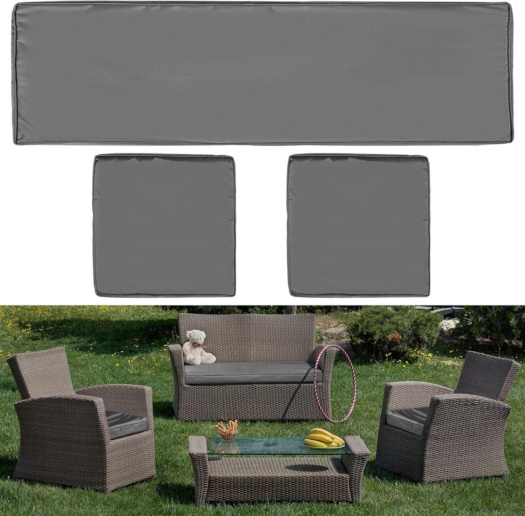Lounsweer 3 Pcs Outdoor Cushion Covers Patio Cushion Replacement Covers 2 Covers 18 x 18 x 2 and 1 Cover 42 x 18 x 3 for Patio Furniture Outdoor Washable Water Resistant for Couch Sofa (Dark Gray)
