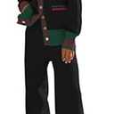 Women's 2 Piece Outfit Lounge Set Trendy Cardigan Sweater Pants Sets V Neck Button Pocket Knit Matching Loungewear, Small