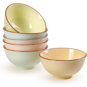 AHX Ceramic Dessert Bowl Set of 6 - Small Porcelain Bowls for Rice, Snack, Ice Cream - Microwave and Dishwasher Safe - Assorted Candy Hue - 4.7 Inch - 10 OZ