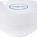 [16 OZ 40 Count] White Plastic Organic Party Soup bowls With Silver Rim Premium heavyweight Elegant Disposable Tableware Dishes