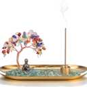 Jovivi Crystal Incense Holder for Sticks, Healing Crystal Stone Money Tree Buddha Statue Set Incense Burner, Incense Trays for Wealth, Good Luck,Yoga Meditation Home Decor (7 Chakra)