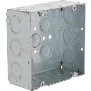 RACO 8257SP 4-11/16 in. Welded Square Box, 2-1/8 in. Deep with One 1/2 in. KO & Fifteen TKO's, Raised Ground, Gray (Pack of 20)