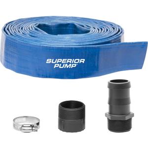 Superior Pump 99621 Lay-Flat Discharge Hose Kit, 1-1/2-Inch by 25-Foot PVC Hose, With Adapters