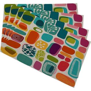 Mugod Geometric Shapes Placemats Retro Style Shapes Vintage Multicolored Fashion Background Decorative Heat Resistant Non-Slip Washable Place Mats for Kitchen Table Mats Set of 4 12"x18"