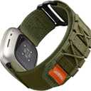 Tactical Rugged Bands Compatible with Fitbit Versa 4 Bands/Versa 3/Sense 2/Sense, Soft Durable Military Nylon Solo Loop Sport Straps (Medium, Green)