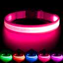 Vizpet LED Dog Collar, Light Up Dog Collar Adjustable USB Rechargeable Super Bright Safety Light Glowing Collars for Dogs (Medium, Pink) (Medium[14.96-19.68 inch])