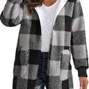 Yanekop Womens Oversized Sherpa Jacket Long Cardigan Sweaters Fuzzy Fleece Jacket Faux Fur Plus Size Coats with Pockets (Gray, L)